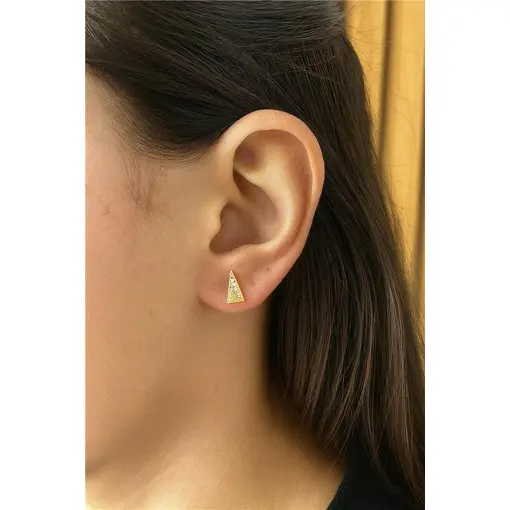BRINCO TRIÂNGULAR CRAVEJADO CRISTAL 5MM| BANHADO EM OURO 18K