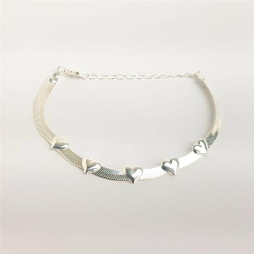 PULSEIRA FITA 4MM COM 5 CORAÇÕES LISOS | BANHO DE PRATA
