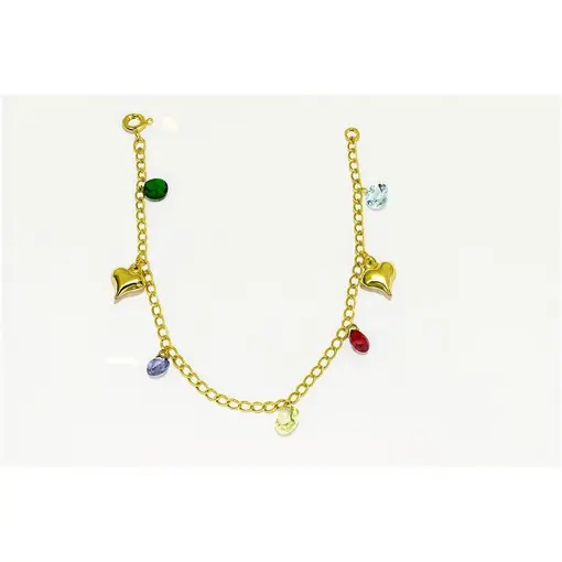 PULSEIRA ELO GRUMET EM CRISTAIS COLORIDOS COM 2 PINGENTE CORAÇÃO