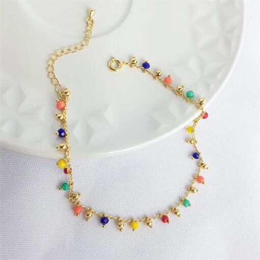 TORNOZELEIRA BOLINHAS COLORIDAS|20+6CM|BANHADO EM OURO 18K