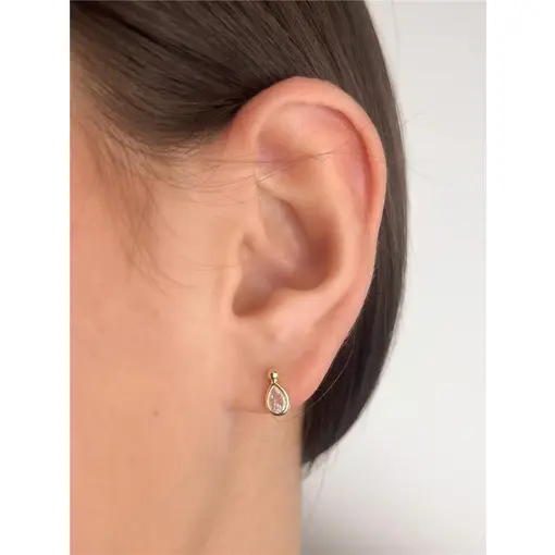 BRINCO MINI ESFERA LISA COM GOTA CRISTAL | BANHADO EM OURO 18K