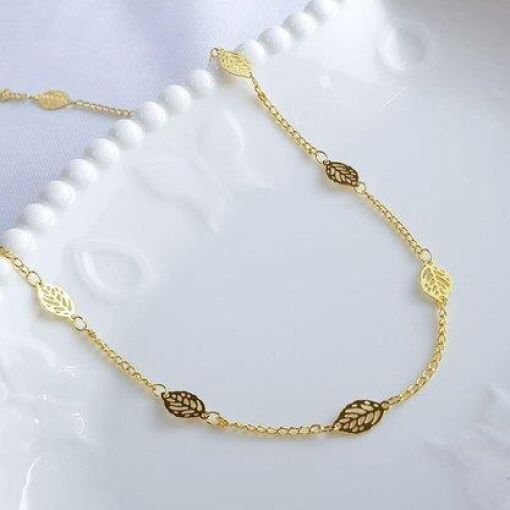 TORNOZELEIRA CHAPINHA FOLHAS VAZADAS|20+5 CM|BANHADO EM OURO 18K