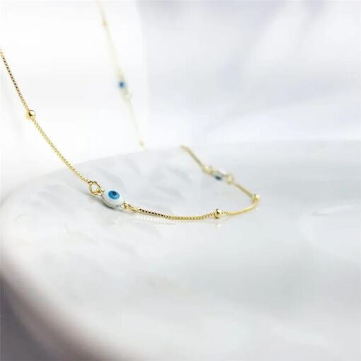 COLAR COM OLHO GREGO E BOLINHAS DOURADAS |65CM| BANHADO EM OURO