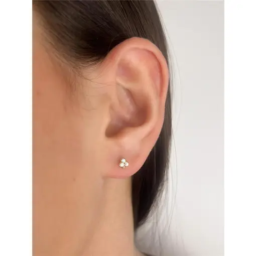 BRINCO 4MM  FOLHA 3 ZIRCÔNIAS CRISTAIS |  BANHADO EM OURO 18K