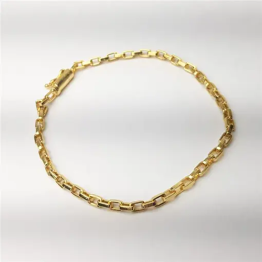 PULSEIRA ELO CADEADO 3MM FECHO TUBO ENCAIXE | BANHADO EM OURO 18
