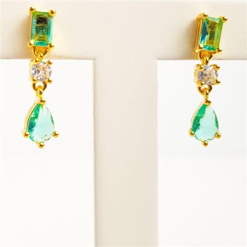 BRINCO  QUADRADO E GOTA VERDE CRISTAL AO MEIO |2CM|BANHADO EM OU