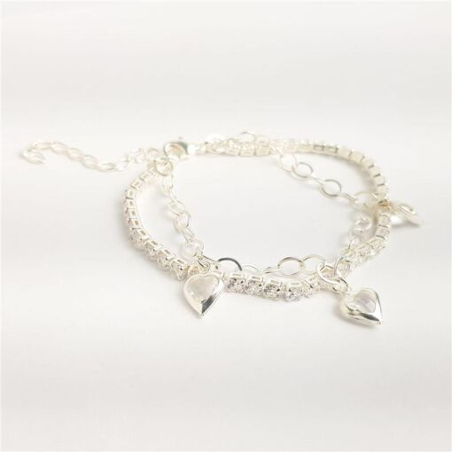 PULSEIRA DUPLA  ELOS OVAL PG CORAÇÃO CRISTAL CRAVAÇÃO INGLESA X
