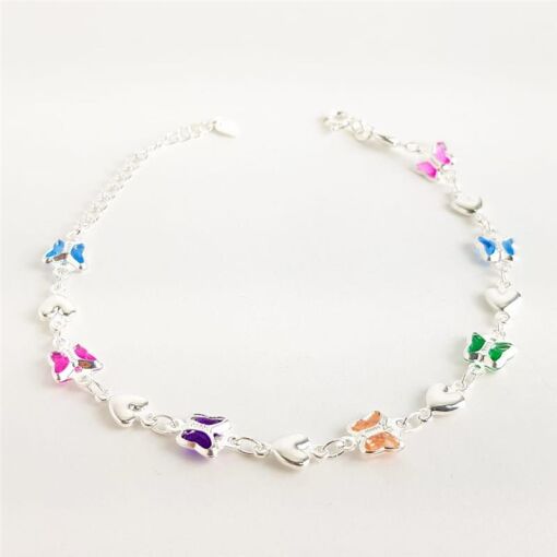 PULSEIRA CORAÇÃO LISO COM BORBOLETAS COLORIDAS | 17+4,5CM |  BAN