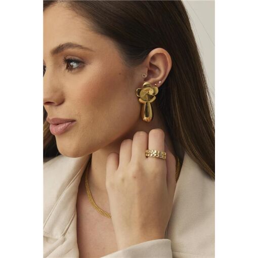 BRINCO FLOR LISA PENDENTE EM GOTA | BANHADO EM OURO 18K