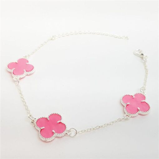 PULSEIRA ELO BAILARINA 3 TREVOS ROSAS| 16+5CM| BANHO DE PRATA