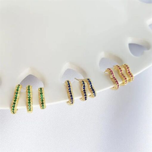 TRIO ARGOLA CORACAO DETALHE  ZIRC ROSA E VERDE AZU