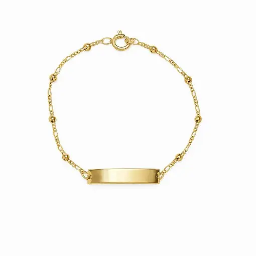 PULSEIRA INFANTIL ELO FÍGARO COM MINI ESFERA LISA CENTRO PLACA R