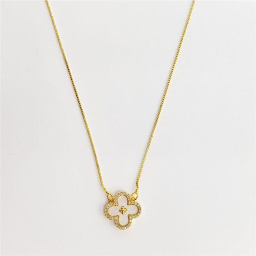 COLAR VENEZIANA TREVO MADREPÉROLA CRAVEJADA |  45+5CM| BANHADO E