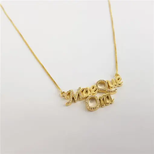 COLAR VENEZIANA CENTRO PINGENTE `MÃE QUE ORA` LISO/CRAVEJADO | B