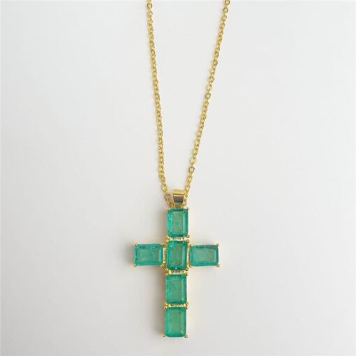 COLAR VENEZIANA PG CRUZ  ZIRCÔNIA VERDE CRISTAL | 40+5CM | BANHA