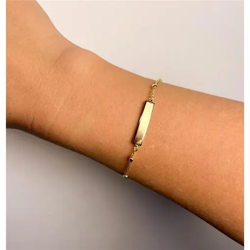 PULSEIRA INFANTIL ELO FÍGARO COM MINI ESFERA LISA CENTRO PLACA R