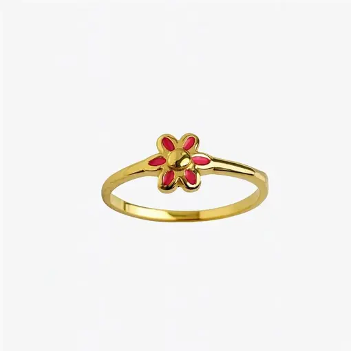 ANEL ARO LISO FRENTE FLOR RESINA ROSA | BANHADO EM OURO 18K