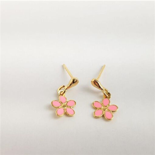 BRINCO BASE GOTA PG FLOR EM RESINA ROSA | BANHADO EM OURO 18K
