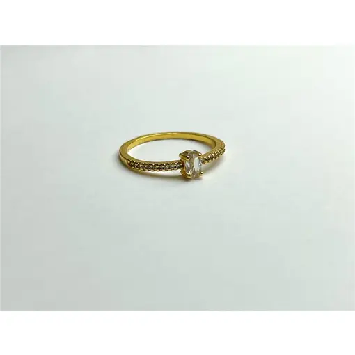 ANEL SOLITÁRIO ARO CRAVEJADO ZIRCÔNIA CRISTAL AO MEIO | BANHADO