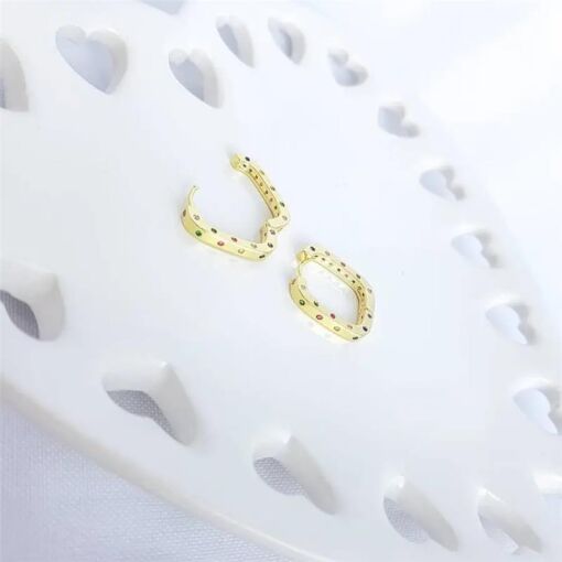 ARGOLA  RETANGULAR TODA COM ZIRC COLOR|BANHADO EM OURO 18K