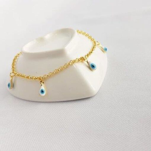 PULSEIRA  ELO PORTUGUES  PG OLHO GREGO|18CM|BANHADO EM OURO 18K