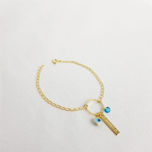 PULSEIRA  PATUA OLHO GREGO, PTO LUZ|18,5CM|BANHADO EM OURO 18K