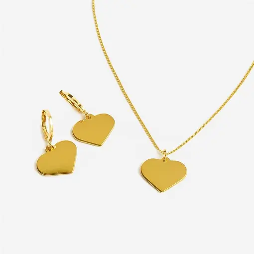 CONJUNTO VENEZIANA PG CORAÇÃO CHAPA LISA | BANHADO EM OURO 18K