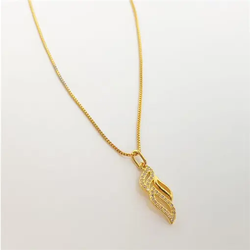 COLAR VENEZIANA PG FOLHAS CRAVEJADAS/LISA | BANHADO EM OURO 18K