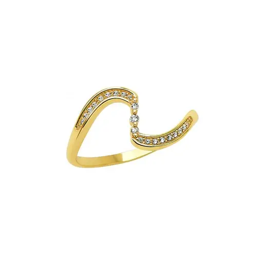 ANEL ARO LISO FRENTE ONDULADO CRAVEJADO CENTRI 3 ZIRCÔNIA CRISTA