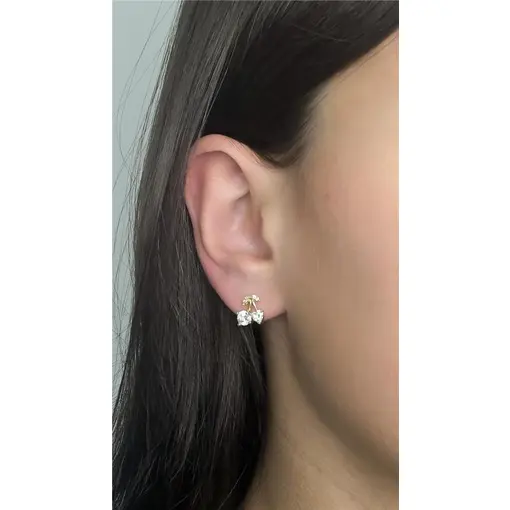 BRINCO CEREJA CRISTAL CORAÇÃO E CRISTAL ARREDONDADO COM FOLHAS C