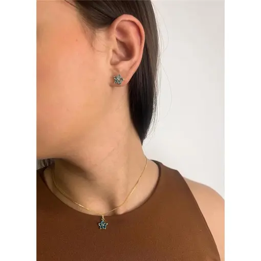 CONJUNTO VENEZIANA PG FLOR ZIRCÔNIA AZUL CLARO | BANHADO EM OURO