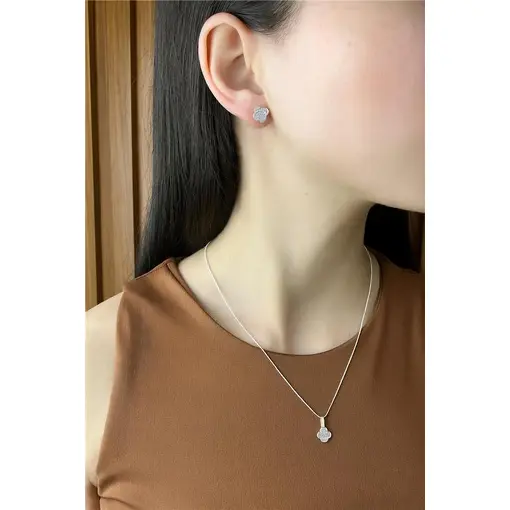 CONJUNTO COLAR VENEZIANA PINGENTE TREVO CRAVEJADO BRINCO TREVO C