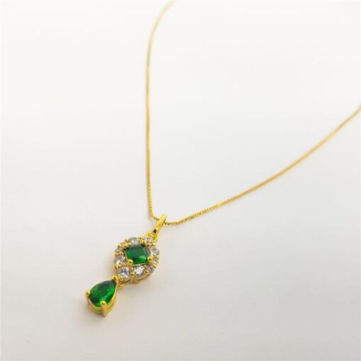 COLAR VENEZIANA PG ZIRCÔNIA QUADRADA/GOTA VERDE REDOR CRAVEJADA