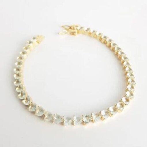PULSEIRA RIVIERA EM CORACOES CRISTAL|17CM|BANHADO EM OURO 18K