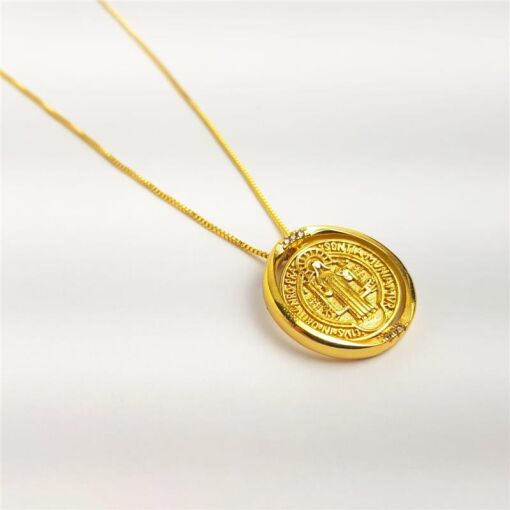 COLAR VENEZIANA PG MEDALHA SÃO BENTO GIRATÓRIA | BANHADO EM OURO