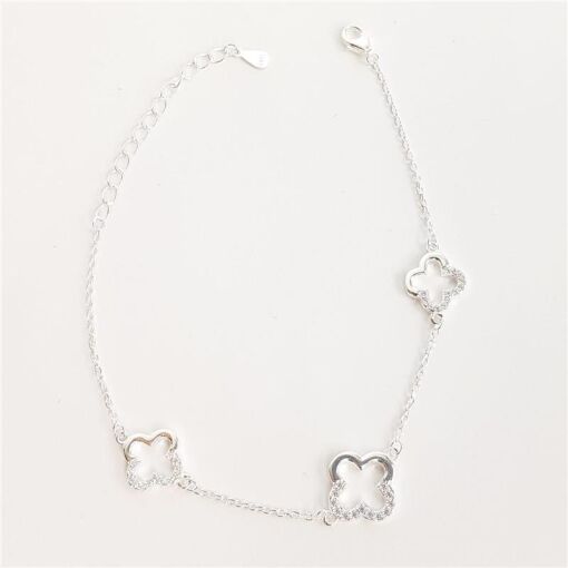 PULSEIRA MINI ELO BAILARINA 3 TREVOS VAZADOS BASE CRAVEJADA | 16