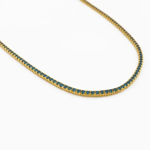 COLAR RIVIEIRA CRISTAL AZUL 1MM | BANHADO EM OURO 18K