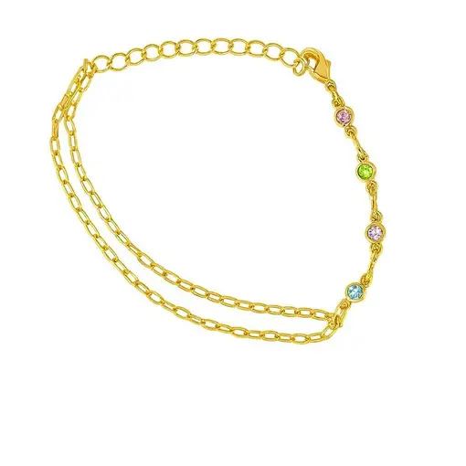 PULSEIRA INFANTIL DUPLA ELO CARTIER COM FILEIRA DE CRISTAIS COLO