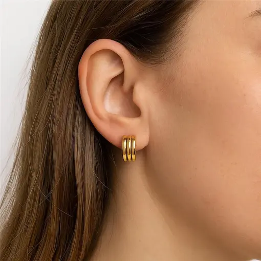 ARGOLA LISA DETALHES EM 3 LINHAS | BANHADO EM OURO 18K