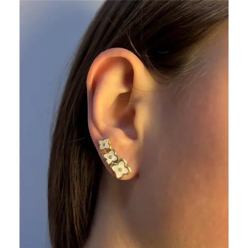 TRIO TREVO REDOR ARO LISO MADREPÉROLA CENTRO COM ZIRCÔNIA CRISTA