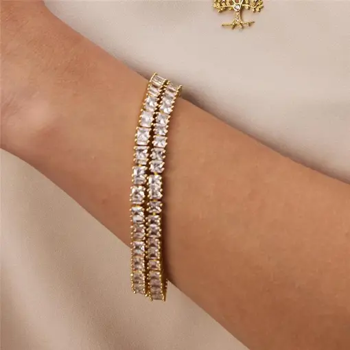 PULSEIRA RIVIRIEIRA CRISTAL QUADRADO 4 GARRINHAS 5MM | BANHADO E