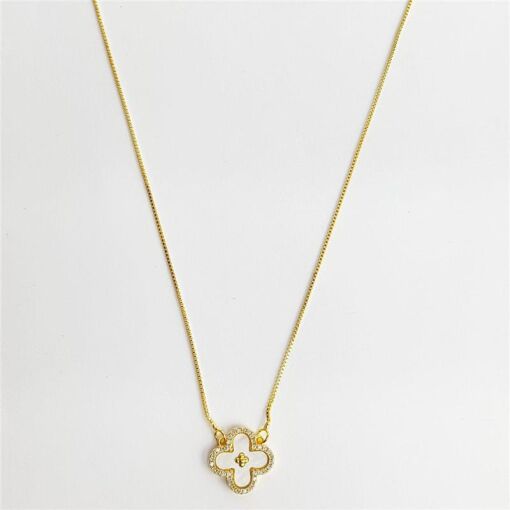 COLAR VENEZIANA TREVO MADREPÉROLA CRAVEJADA |  45+5CM| BANHADO E