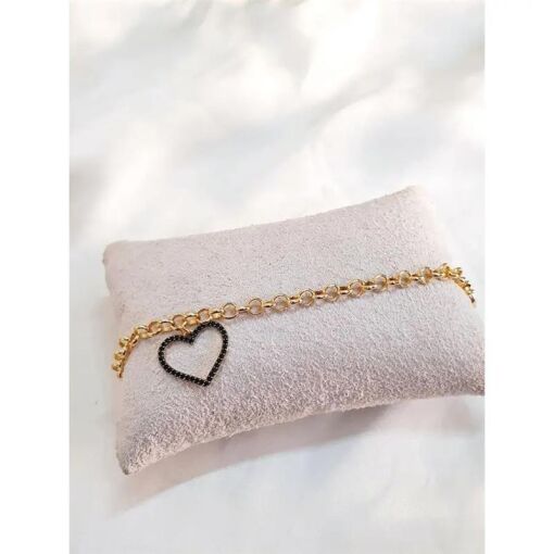 PULSEIRA CORACAO PEDRA ELO PORTUGUES|20CM|BANHADO EM OURO 18K