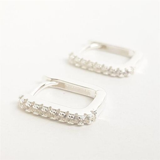 ARGOLA RETANGULAR LISA COM FILETE CRAVEJADO | 1,2CM| PRATA 925