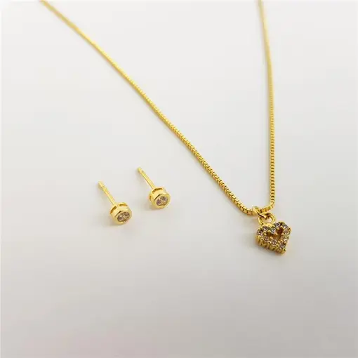 CONJUNTO COLAR VENEZIANA PINGENTE CORAÇÃO VAZADO CRAVEJADO BRINC