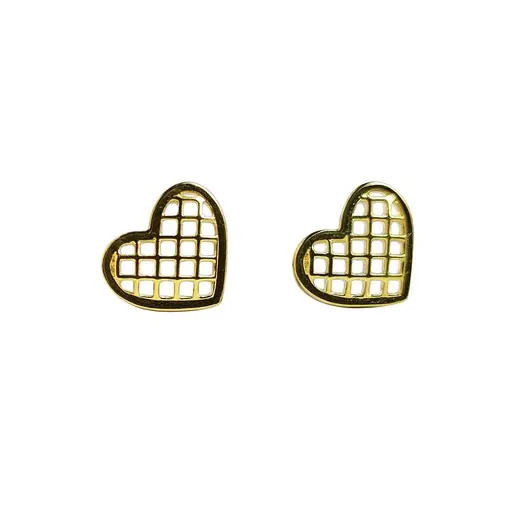 BRINCO CORAÇÃO LISO ARO VAZADO EM GRADE | BANHADO EM OURO 18K