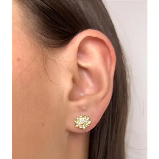 BRINCO FLOR DE LOTUS CRAVEJADA | BANHADO EM OURO 18K