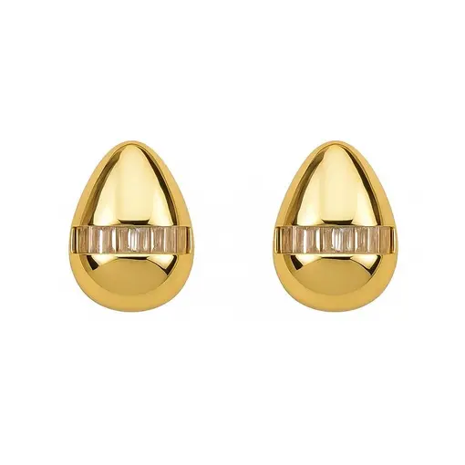 BRINCO GOTA LISA COM FILETE EM BAGUETES CRISTAIS CENTRO | BANHAD