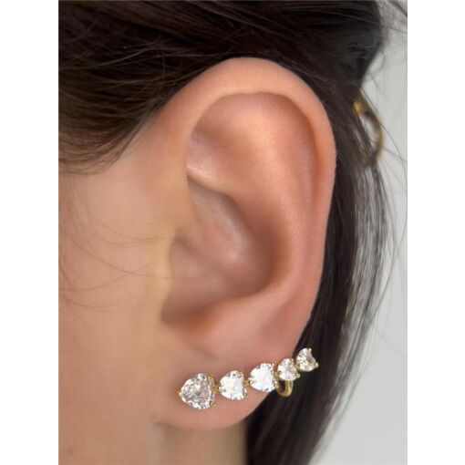BRINCO EARCUFF FILEIRA CORAÇÕES INTERCALADOS CRISTAL | BANHADO E