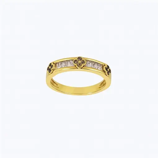 ANEL ARO LISO FRENTE 3 TREVOS CRISTAIS INTERCALADO COM FILETE EM